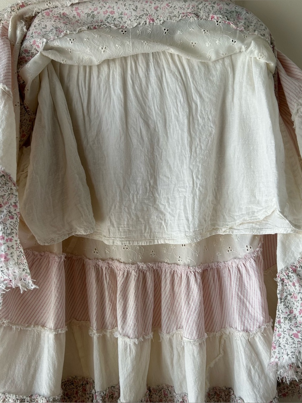 Vintage Y2K No Boundaries 100% Cotton Tiered Patchwork Ruffle Midi Skirt Pink L - Picture 6 of 9
